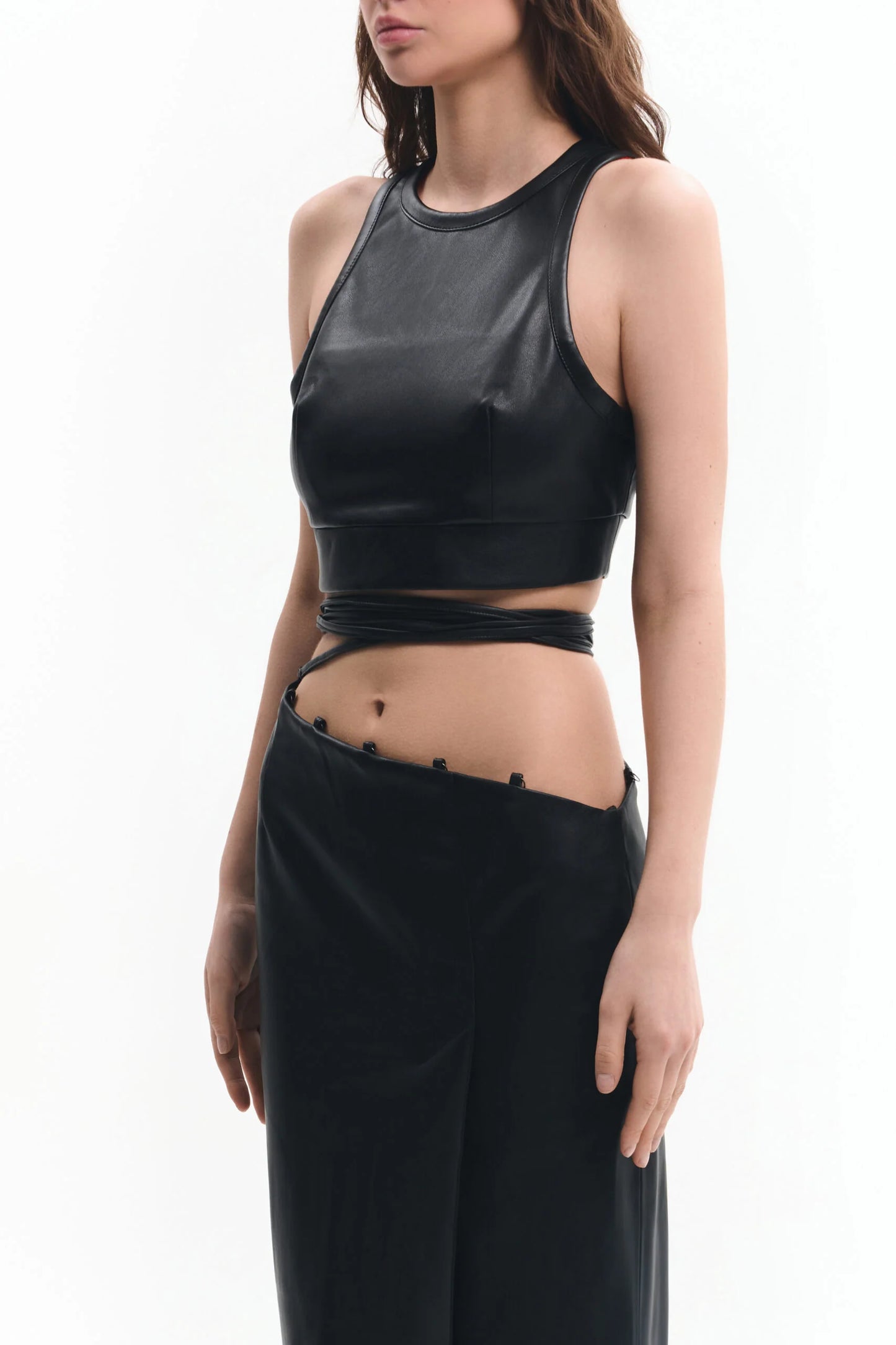 Black vegan leather women's designer crop top | LIKA luxury brand