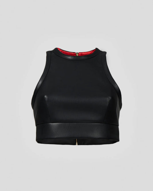 Black vegan leather women's designer crop top | LIKA luxury brand