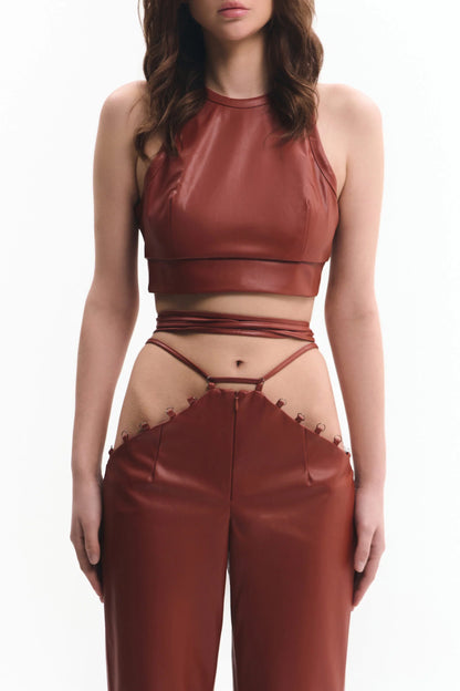 Gold vegan leather women's designer crop top | LIKA luxury brand