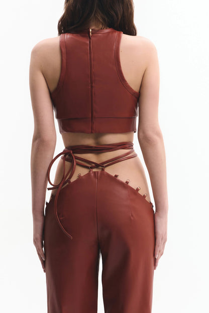 Gold vegan leather women's designer crop top | LIKA luxury brand