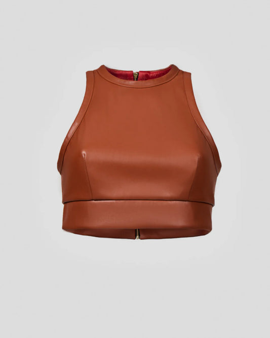 Gold vegan leather women's designer crop top | LIKA luxury brand