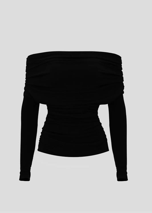 Black off-shoulder long sleeve women's designer blouse | LIKA luxury brand