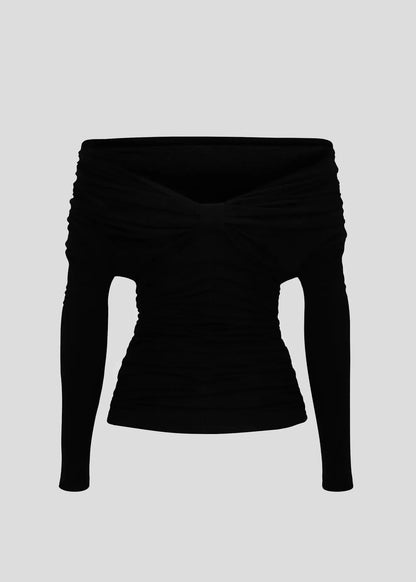 Black off-shoulder long sleeve women's designer blouse | LIKA luxury brand