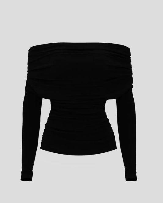 Black off-shoulder long sleeve women's designer blouse | LIKA luxury brand