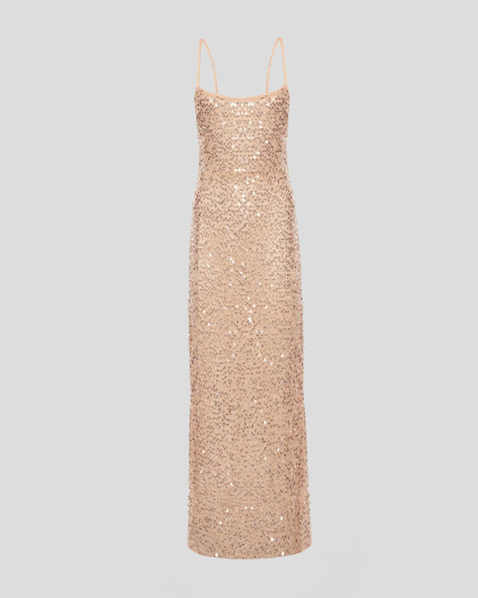 Designer gold sequin maxi dress | LIKA luxury brand