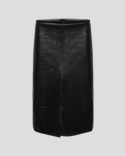 Black front slits designer midi skirt | LIKA luxury brand
