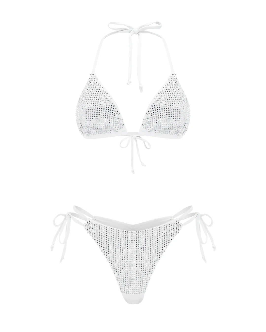 White mesh bikini set on a white background