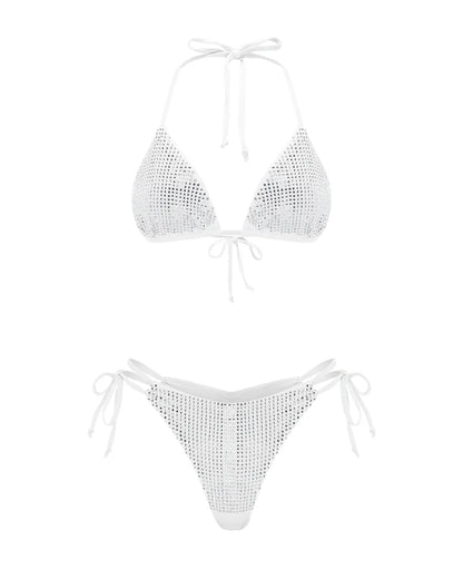 White mesh bikini set on a white background