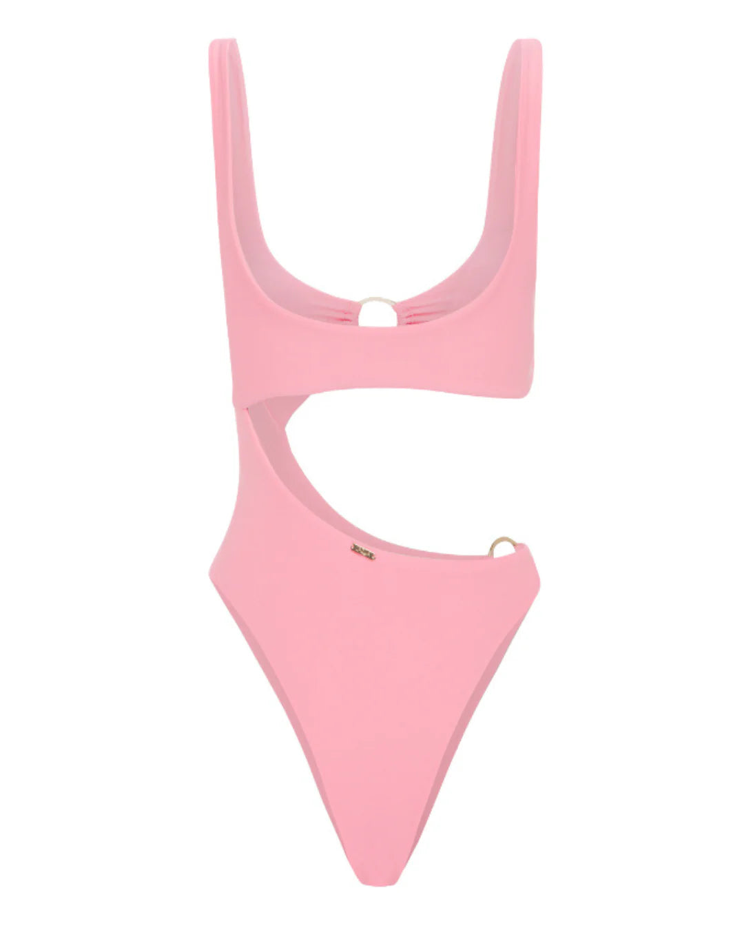 Pink one-piece swimsuit on a white background