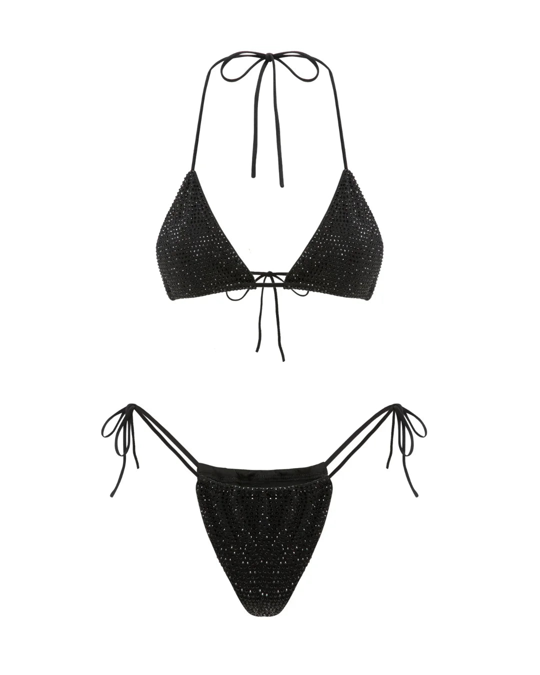 Black bikini set with sparkling details on a white background