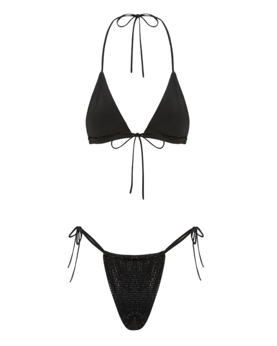 Black bikini set with triangle top and bottom on a white background