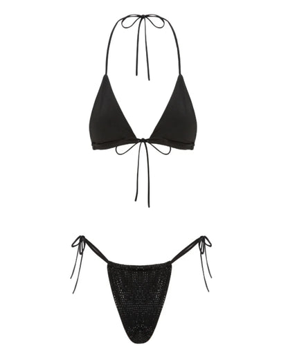 Black bikini set with triangle top and bottom on a white background