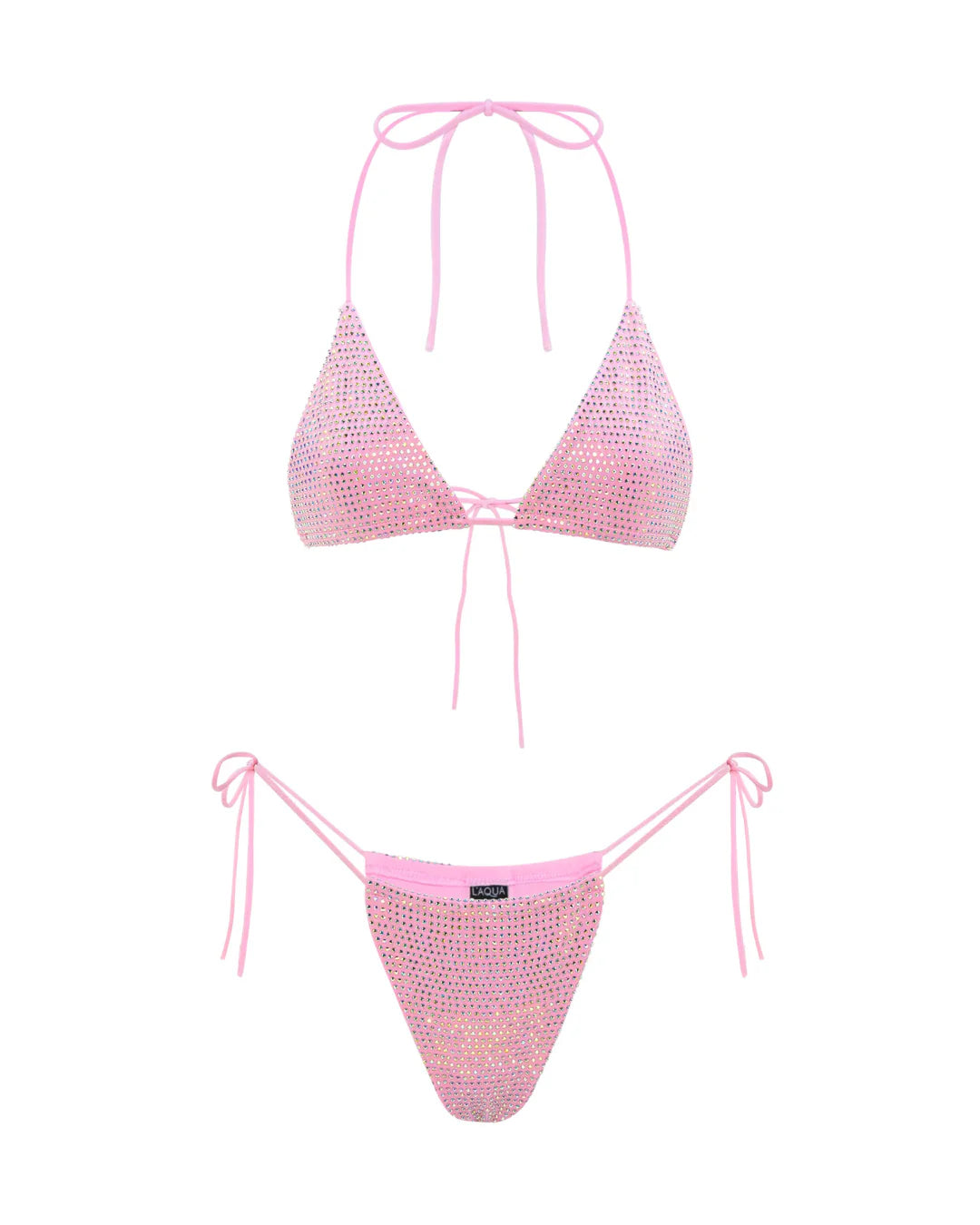 Pink sparkling bikini set  on a white background