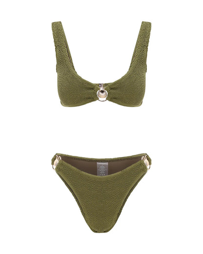 Green bikini set on a white background