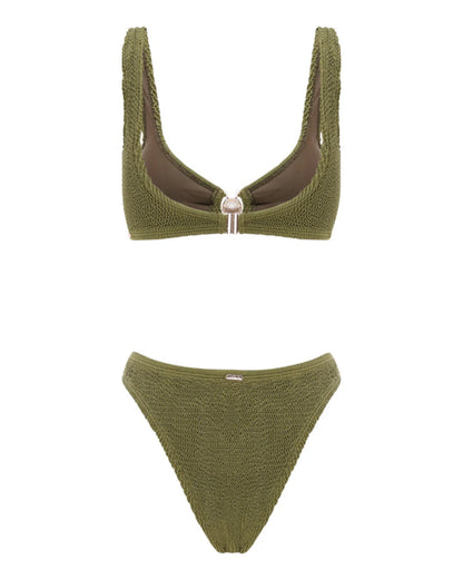 Green bikini set on a white background