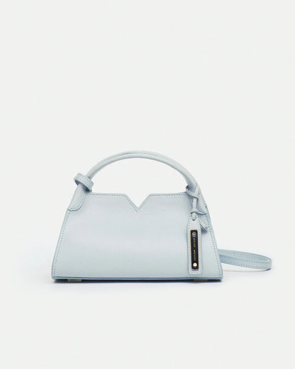 Woven leather designer handbag with hand dyed pastel baby blue color | MERANDI Thai luxury handbag brand made of Italian leather