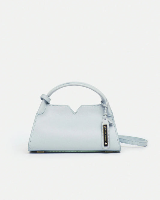 Woven leather designer handbag with hand dyed pastel baby blue color | MERANDI Thai luxury handbag brand made of Italian leather