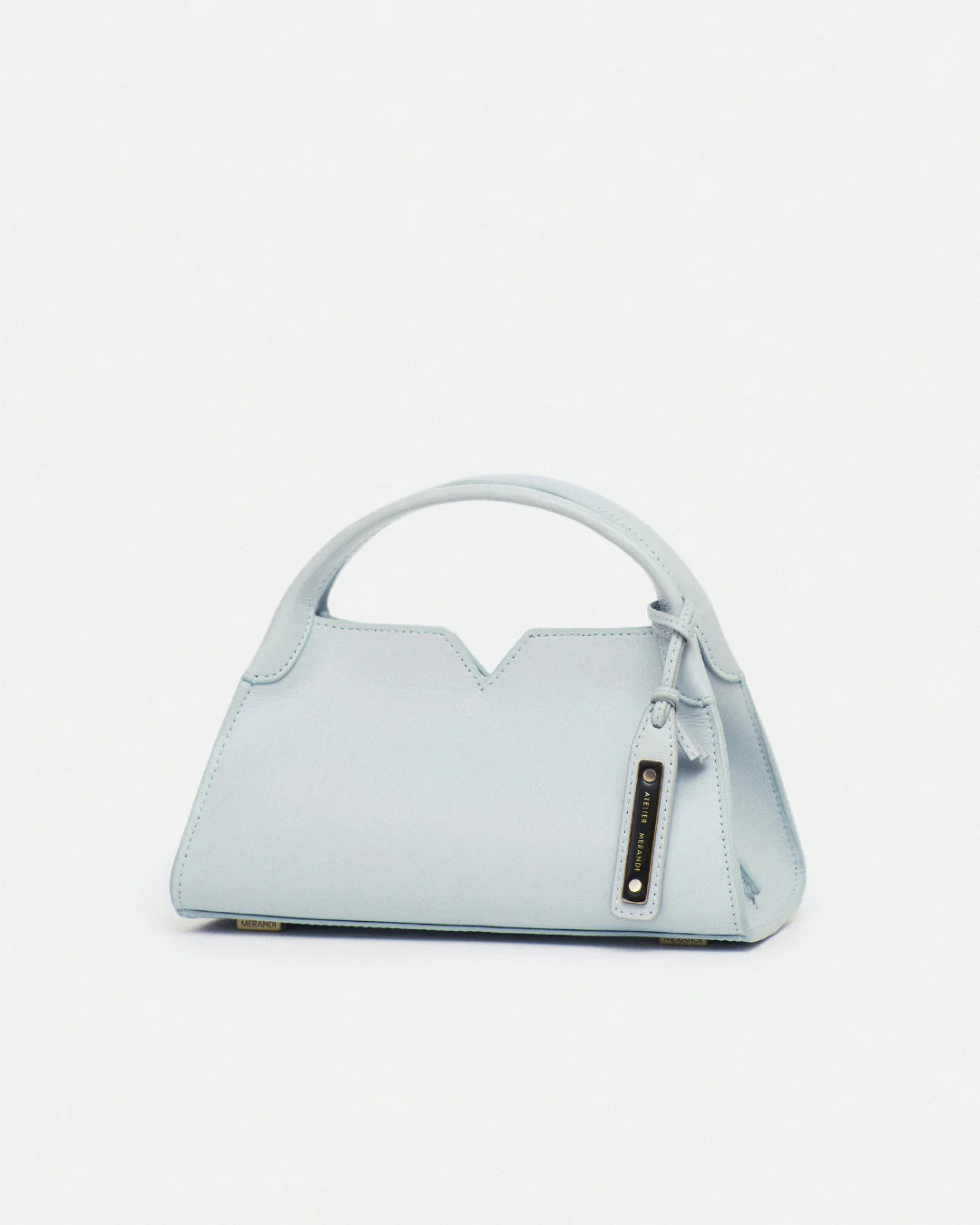 Woven leather designer handbag with hand dyed pastel baby blue color | MERANDI Thai luxury handbag brand made of Italian leather