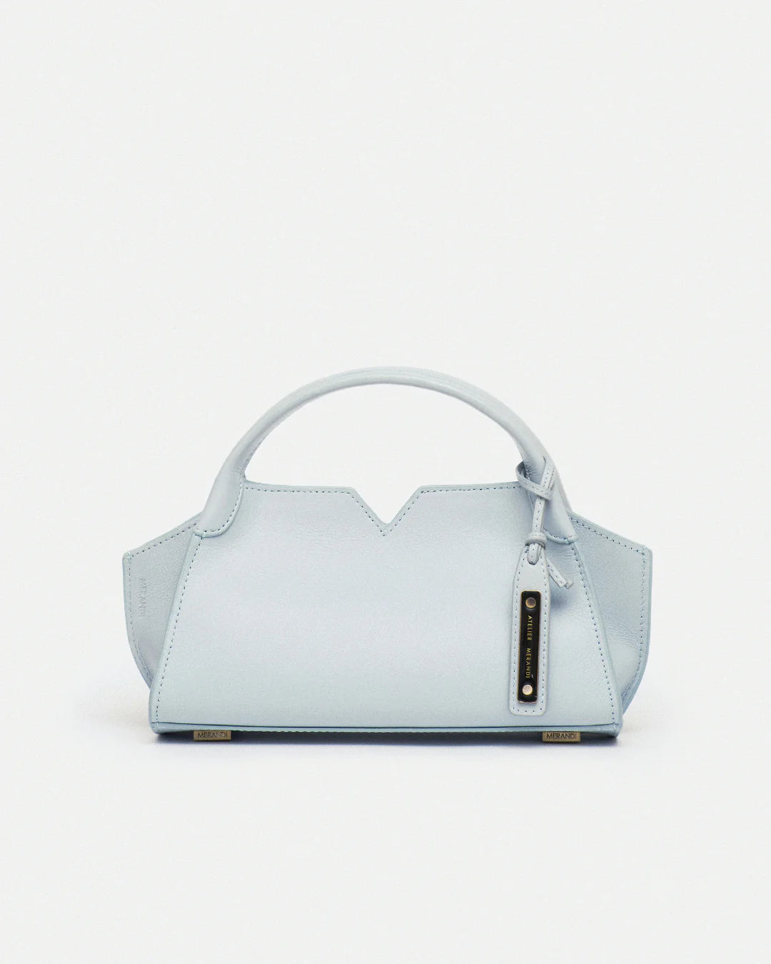 Woven leather designer handbag with hand dyed pastel baby blue color | MERANDI Thai luxury handbag brand made of Italian leather