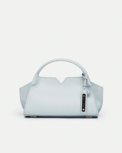 Woven leather designer handbag with hand dyed pastel baby blue color | MERANDI Thai luxury handbag brand made of Italian leather