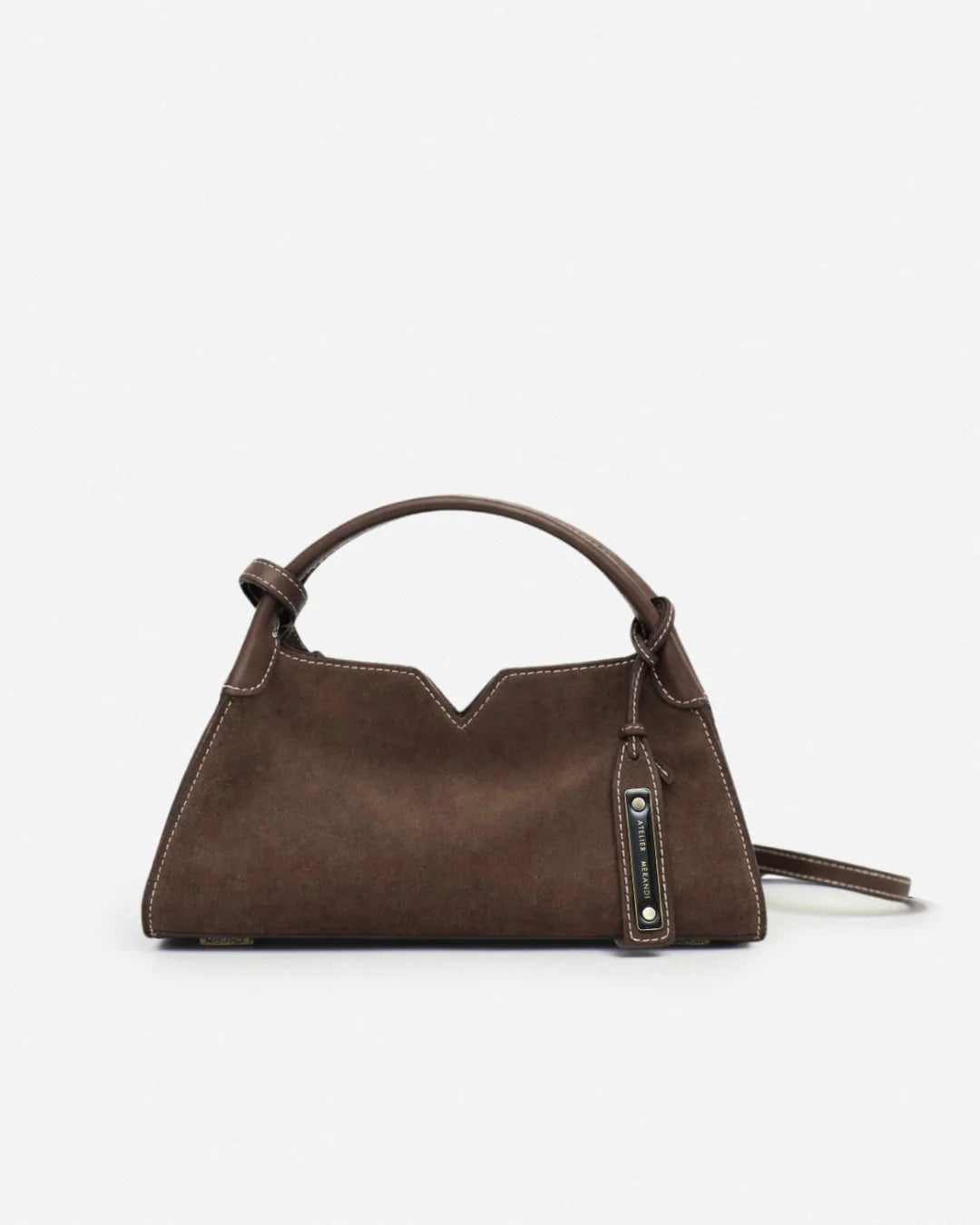 Woven leather designer handbag with hand dyed chestnut color | MERANDI Thai luxury handbag brand made of Italian leather