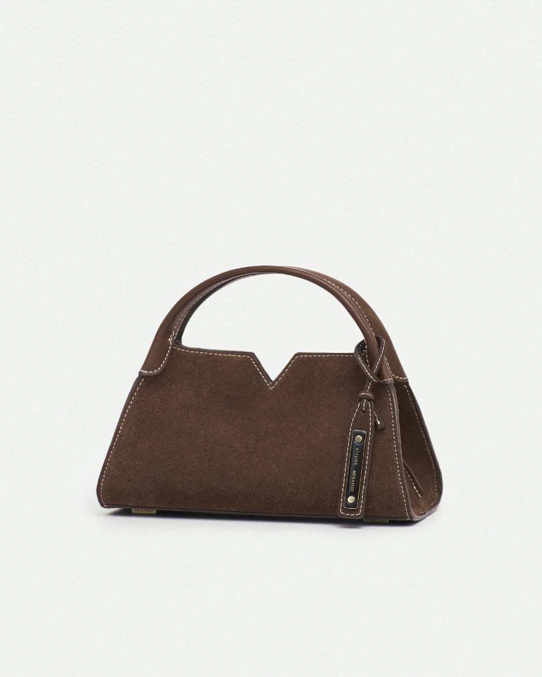 Woven leather designer handbag with hand dyed chestnut color | MERANDI Thai luxury handbag brand made of Italian leather