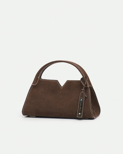 Woven leather designer handbag with hand dyed chestnut color | MERANDI Thai luxury handbag brand made of Italian leather