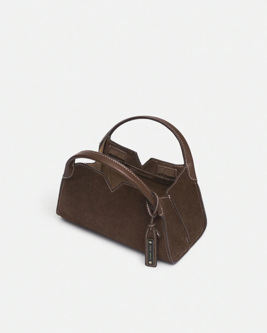 Woven leather designer handbag with hand dyed chestnut color | MERANDI Thai luxury handbag brand made of Italian leather