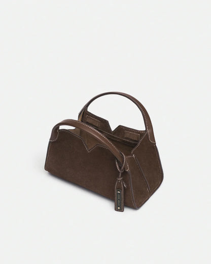 Woven leather designer handbag with hand dyed chestnut color | MERANDI Thai luxury handbag brand made of Italian leather