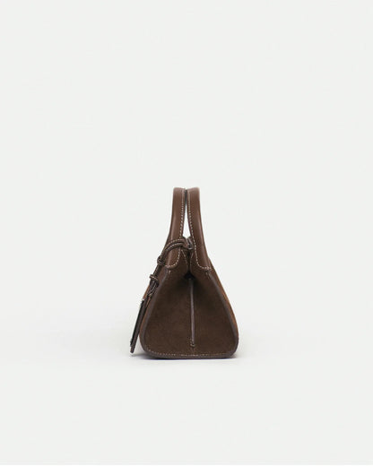 Woven leather designer handbag with hand dyed chestnut color | MERANDI Thai luxury handbag brand made of Italian leather
