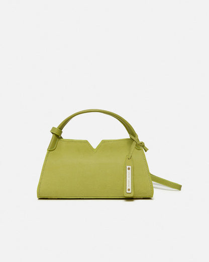 Woven leather designer handbag with hand dyed moss green color | MERANDI Thai luxury handbag brand made of Italian leather