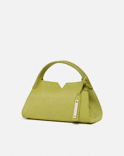 Woven leather designer handbag with hand dyed moss green color | MERANDI Thai luxury handbag brand made of Italian leather