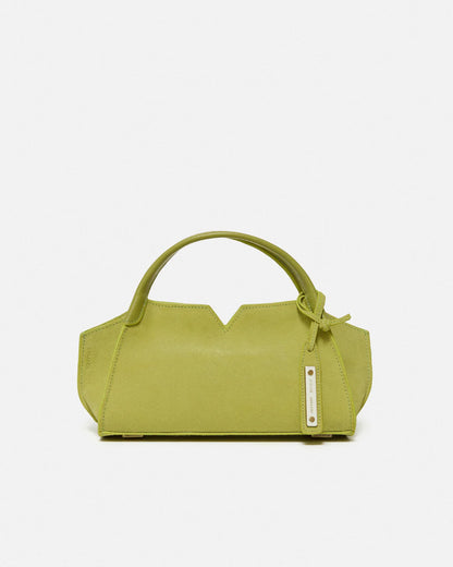 Woven leather designer handbag with hand dyed moss green color | MERANDI Thai luxury handbag brand made of Italian leather
