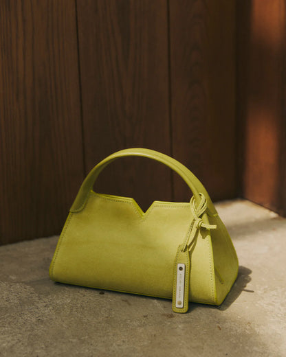 Woven leather designer handbag with hand dyed moss green color | MERANDI Thai luxury handbag brand made of Italian leather