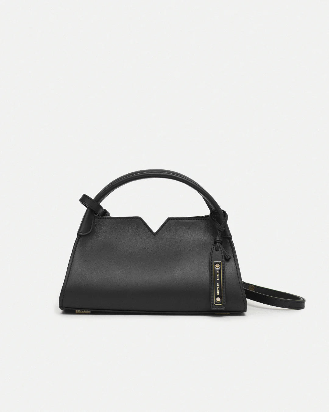 Woven leather designer handbag with hand dyed black color | MERANDI Thai luxury handbag brand made of Italian leather