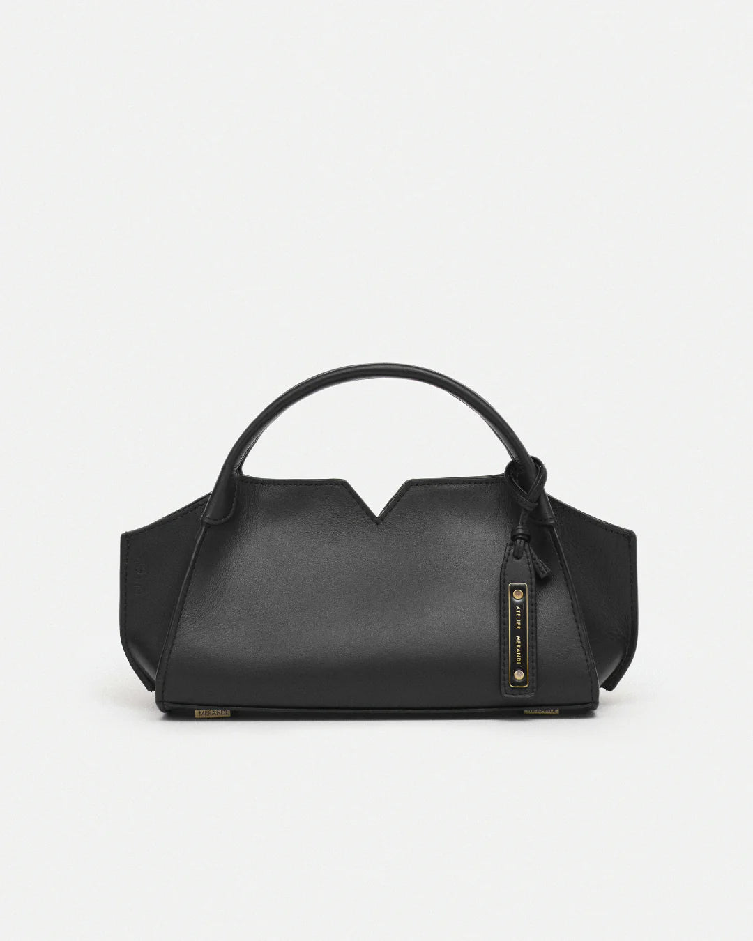 Woven leather designer handbag with hand dyed black color | MERANDI Thai luxury handbag brand made of Italian leather