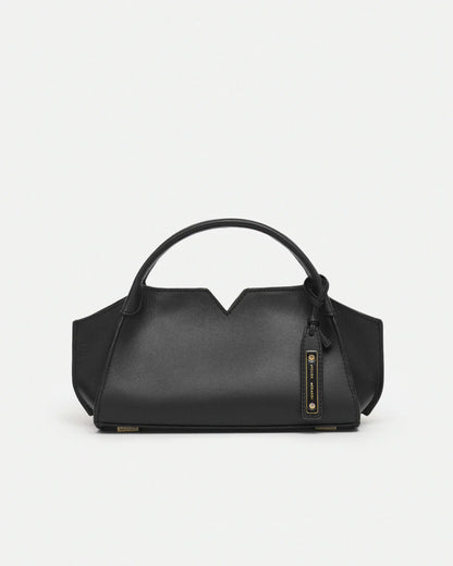 Woven leather designer handbag with hand dyed black color | MERANDI Thai luxury handbag brand made of Italian leather