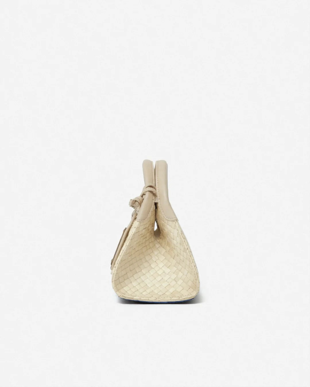 Woven leather designer handbag with hand dyed beige color | MERANDI Thai luxury handbag brand made of Italian leather