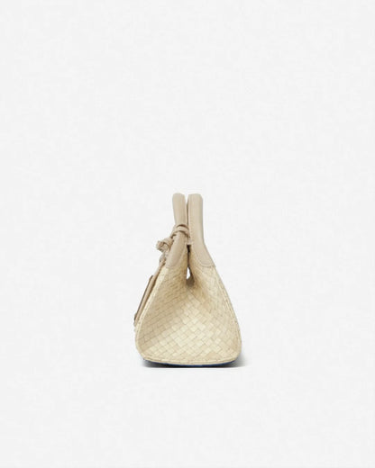 Woven leather designer handbag with hand dyed beige color | MERANDI Thai luxury handbag brand made of Italian leather