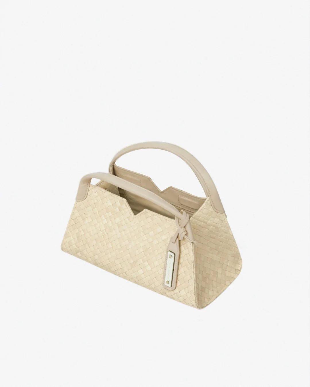 Woven leather designer handbag with hand dyed beige color | MERANDI Thai luxury handbag brand made of Italian leather