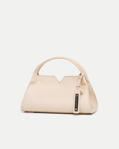 Woven leather designer handbag with hand dyed cream color | MERANDI Thai luxury handbag brand made of Italian leather
