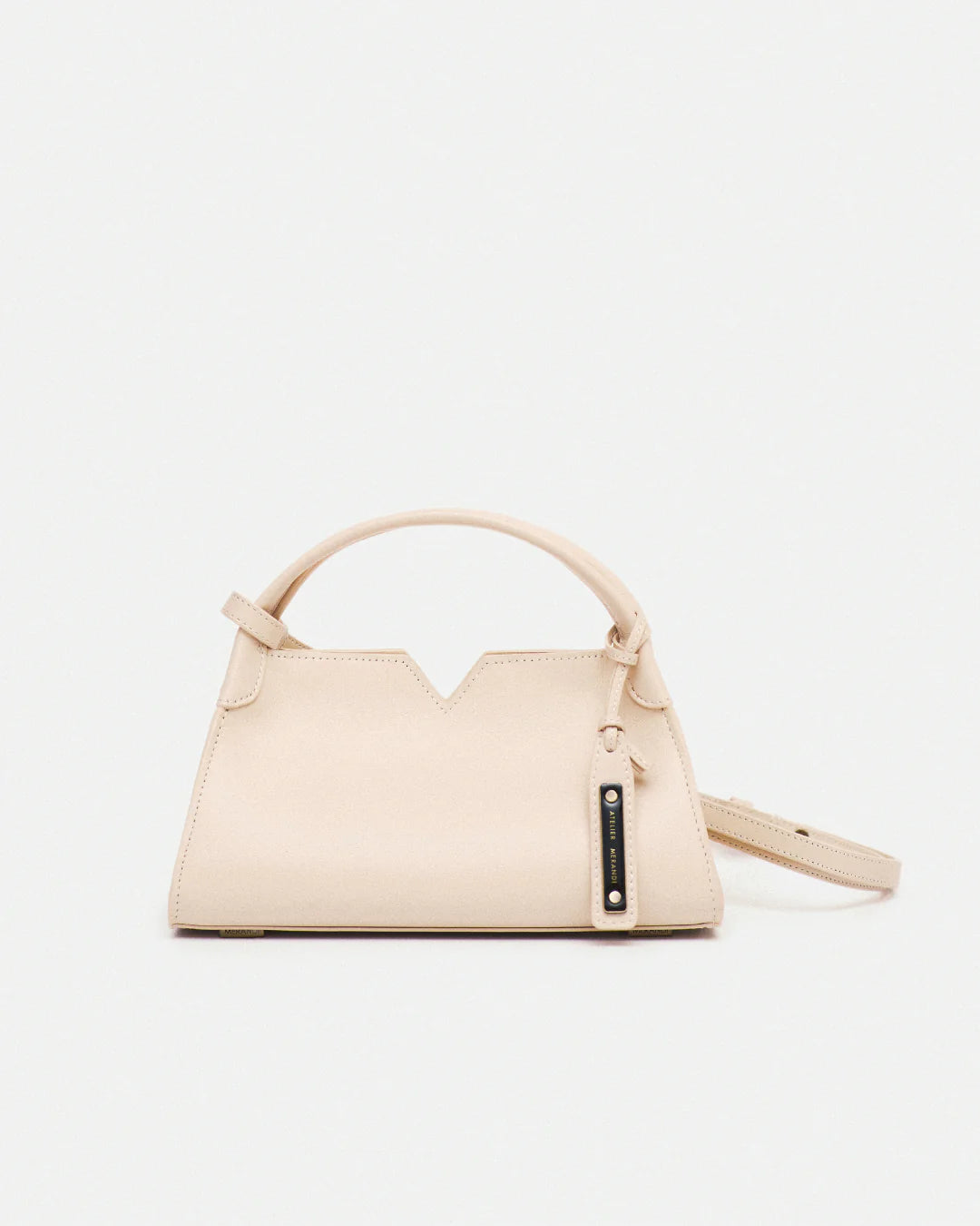 Woven leather designer handbag with hand dyed cream color | MERANDI Thai luxury handbag brand made of Italian leather