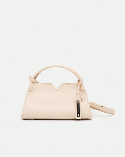 Woven leather designer handbag with hand dyed cream color | MERANDI Thai luxury handbag brand made of Italian leather