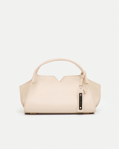 Woven leather designer handbag with hand dyed cream color | MERANDI Thai luxury handbag brand made of Italian leather