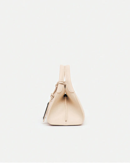 Woven leather designer handbag with hand dyed cream color | MERANDI Thai luxury handbag brand made of Italian leather