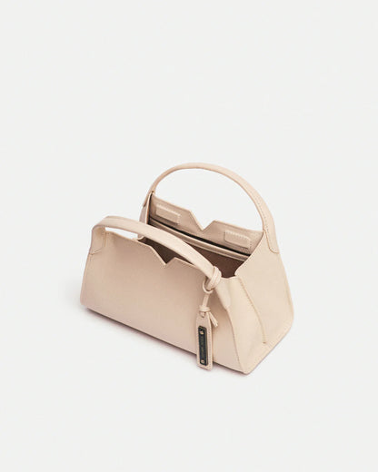 Woven leather designer handbag with hand dyed cream color | MERANDI Thai luxury handbag brand made of Italian leather