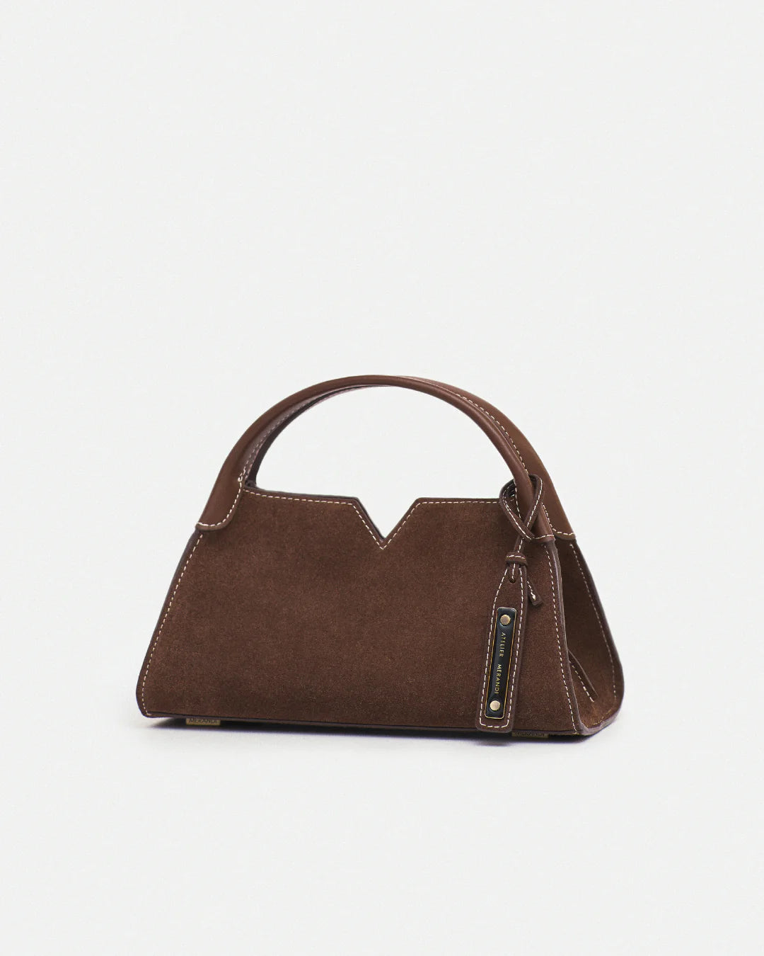Woven leather designer handbag with hand dyed walnut color | MERANDI Thai luxury handbag brand made of Italian leather