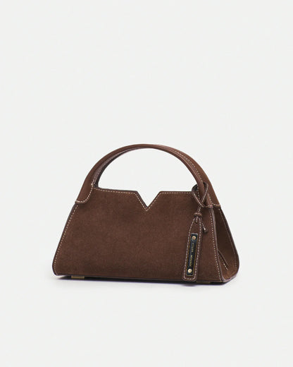 Woven leather designer handbag with hand dyed walnut color | MERANDI Thai luxury handbag brand made of Italian leather