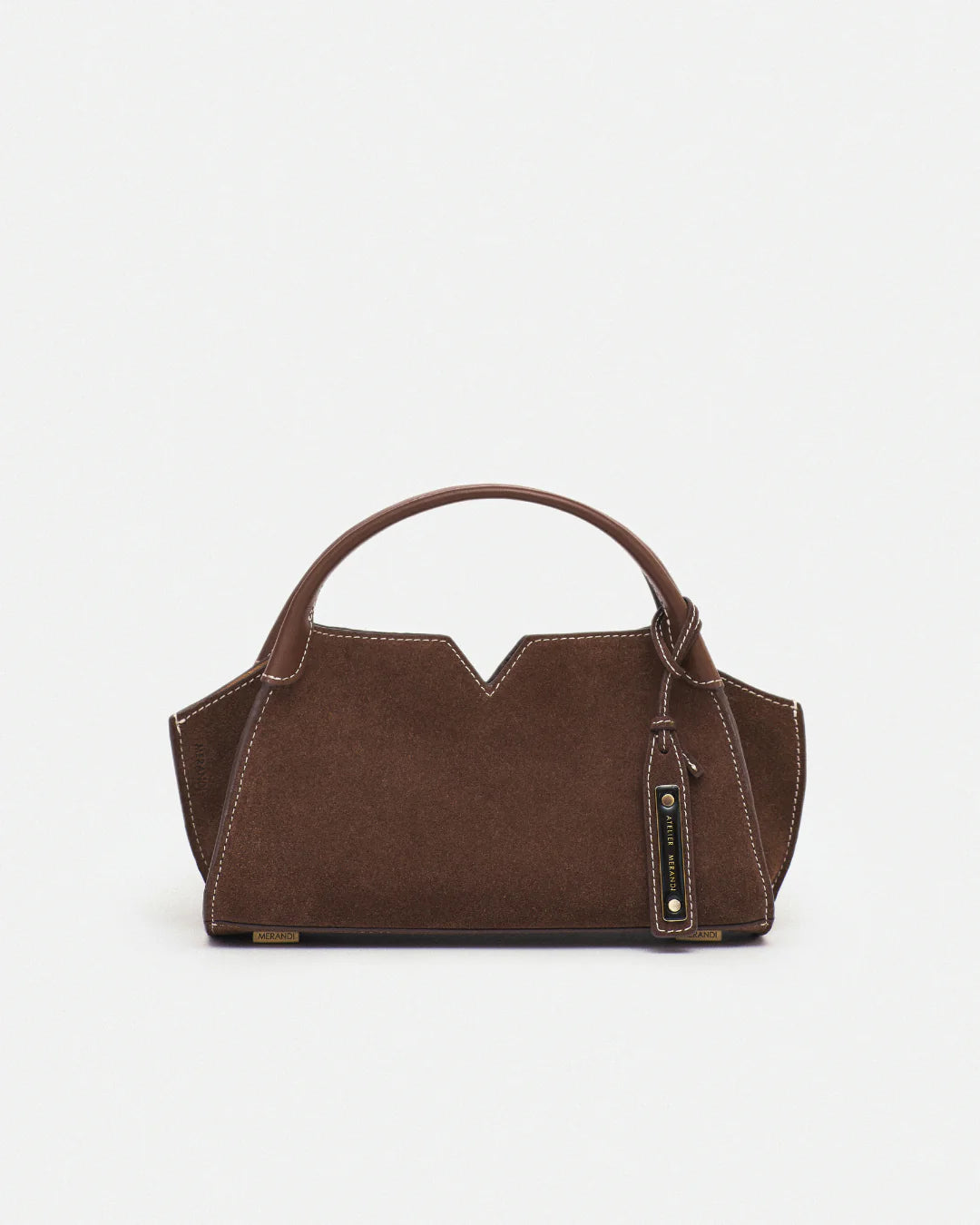 Woven leather designer handbag with hand dyed walnut color | MERANDI Thai luxury handbag brand made of Italian leather