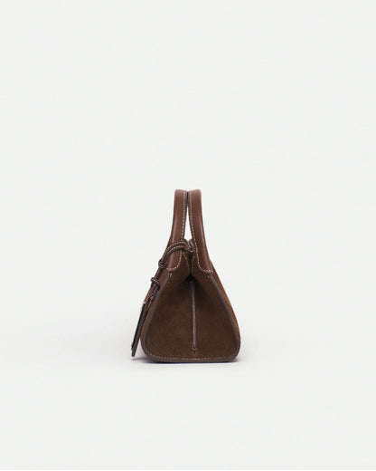Woven leather designer handbag with hand dyed walnut color | MERANDI Thai luxury handbag brand made of Italian leather